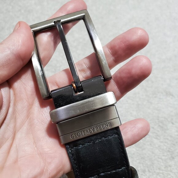 ALLEN EDMONDS & GEOFFREY BEENE Calfskin Leather Belt Black Brown Silver Men's 38 - Picture 2 of 9